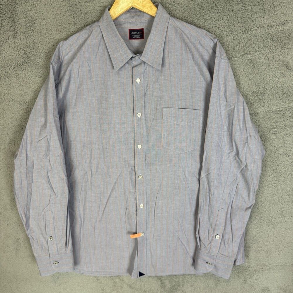 Untuckit Shirt Men's 3XL Blue Striped Long Sleeve Button Up Casual Cotton